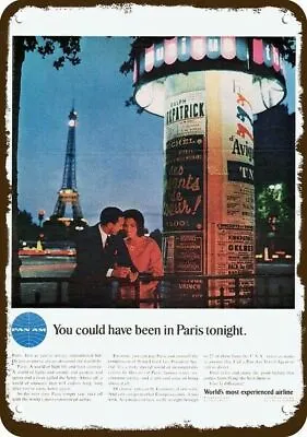 1966 PAN AM AIRLINES Vintage Look DECORATIVE METAL SIGN - EIFFEL TOWER PARIS FRA • $24.99