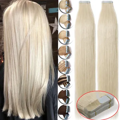 £84.76 • Buy Invisible Tape In Remy Skin Weft 100% Human Hair Extensions THICK Full Head 150G