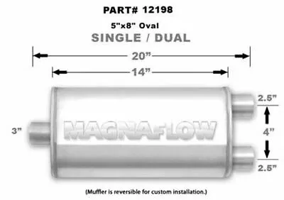 MAGNAFLOW PERF EXHAUST Stainless Muffler 3in Inlet/Dual 2.5in Out P/N - 12198 • $154.30