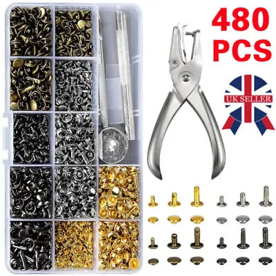 480x Rivets Double Cap Metal Stud Fixing Tool Set For Leather Craft Belt Kits M • £7.25