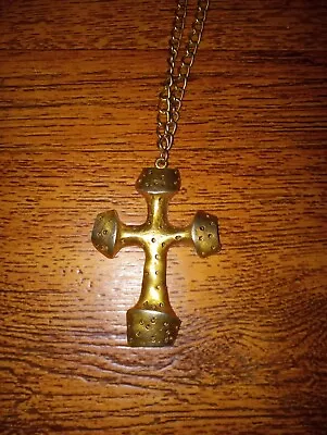 Large Gold Tone Cross Dice Necklace Vintage • $21