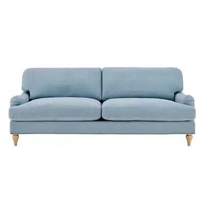 Dusk Hampshire Blue Velvet & Oak 3 Seater Sofa RRP £585 • £364.99