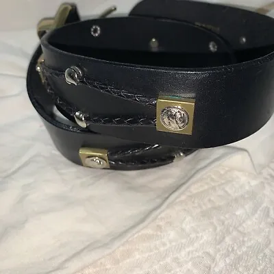 Gianni Versace Versus Belt Leopard Logo 65/ 26 Italy Small Black Silver/ Gold • $70