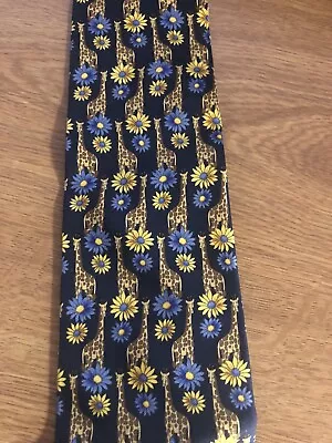 St. Michael From Marks & Spencer Giraffe Blue Gold Pure Silk Mens Neck Tie • $18.99