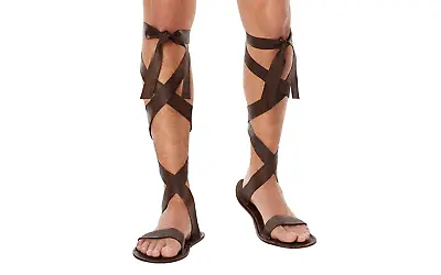 Spirit Roman Sandals Men's One Size Fits  Most Brown Tie-Up Spartan Era Flats • $35
