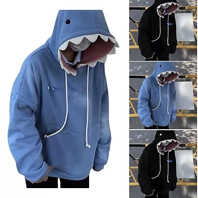 Women Cute Shark Hoodie Long Sleeve Blue Kawaii Shark Shape Hooded Pullover • £20.39