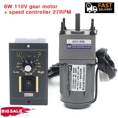 Reversible AC Gear Motor Electric Variable Speed Controller 110V 50K 27RPM NEW • $52.25