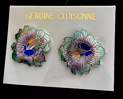 Vintage Genuine Cloisonné Flower Pierced Earrings • $9.99