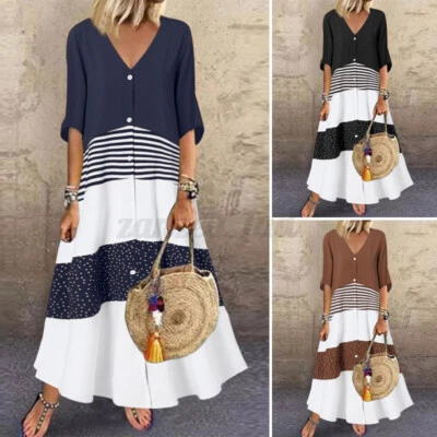 $27.16 • Buy ZANZEA 8-24 Women Half Sleeve Patchwork Printed Kaftan Abaya Caftan Maxi Dress