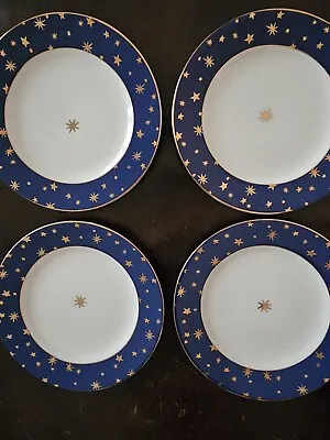 8  Vintage Sakura Galaxy Holiday Dinnerware 4 Blue Dessert Plates 14K Stars • $19.95