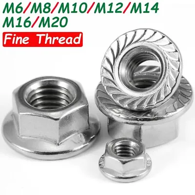 M6 M8 M10 M12 M14 M16 M20 Fine Thread Stainless Steel Hex Flange Nuts Lock Nuts • $12.26