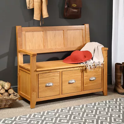 £379 • Buy Cheshire Oak Monks Hall Bench With 3 Drawers - Hallway Storage Furniture - AD38 
