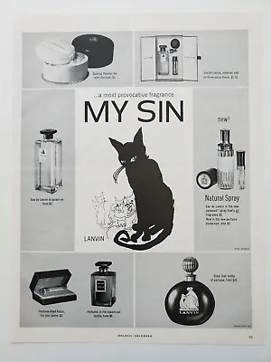 Lanvin My Sin Perfumes Dusting Powder Black Cat 1964 Vintage Print Ad  • $6.99