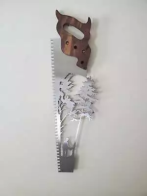 Handsaw With Lumberjack & Trees Sculpture Wall | Rustic Wood & Metal Wall Décor| • $89.99
