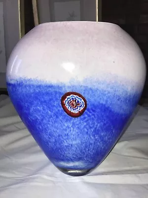 Vintage MURANO Murrine MILLEFIORI Red White BLUE PINK Hand Blown GLASS VASE 11 T • $99.99