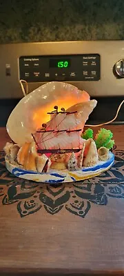 Vintage Abalone Seashell TV Lamp Ship Boat Coral Beach Retro MCM Light Tropical • $49.50