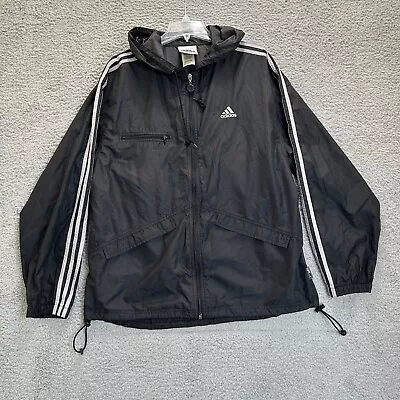 Vintage Adidas Jacket Mens Large Black Windbreaker Full Zip Hooded 90s Y2K • $30.38