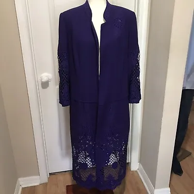 MOSHITA Couture  Evening Size 16 Formal Long Dressy Lined Coat Purple Jacket • $139.99