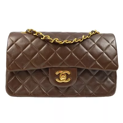 Chanel Brown Lambskin Small Classic Double Flap Shoulder Bag KK32599 • £4429.97