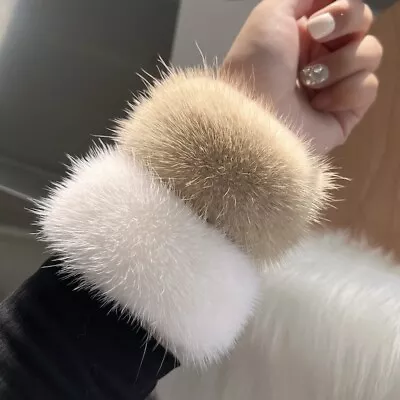 One Pc Women's Real Mink Fur Cuffs Warm Arm Warmer Bracelet Mink Fur Gloves • $28.49