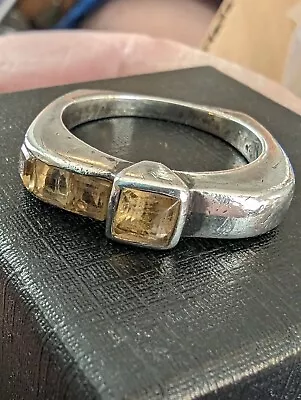 Vintage 925 Sterling Silver Channel And Bezel Set Citrine Gemstones Size 8 Ring • $25