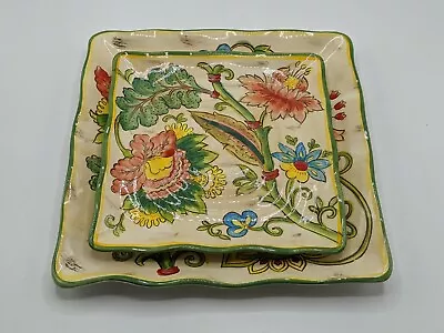 Maxcera Vanilla Chintz Square Plates 2 Floral 9  And 11.5  • $15.95