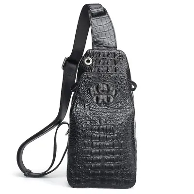 Handcrafted Nile Crocodile Skin Leather Mens Luxury Crossbody Bag Sling Backpack • $208.99