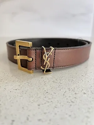 $445 • Buy SAINT LAURENT YSL Logo Brown Leather Belt