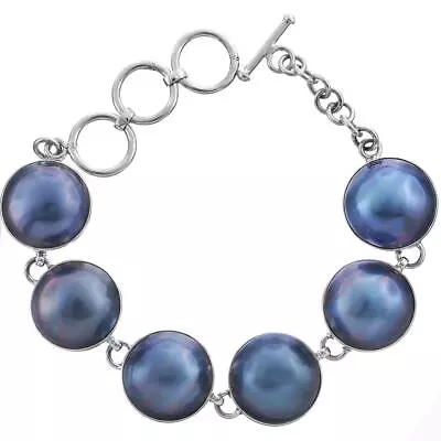 925 Silver 6 Link Pacific Ocean Blue Mabe Pearl Sterling Bracelet 6.5-7.5  • $89.95