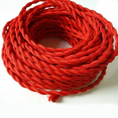 3 Core Twisted Fabric Flex Lighting Cord Vintage Red Colour Braided Cable • £2.57