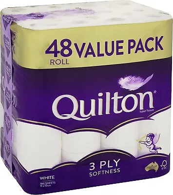 $37.65 • Buy 48x Quilton Toilet Paper Tissue Rolls 3-Ply 180 Sheets - Free Postage Best Price