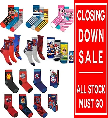 3 Pairs Boys Girls Kids Character Socks Cars Paw Patrol Spiderman Minnie LOL • £4.49