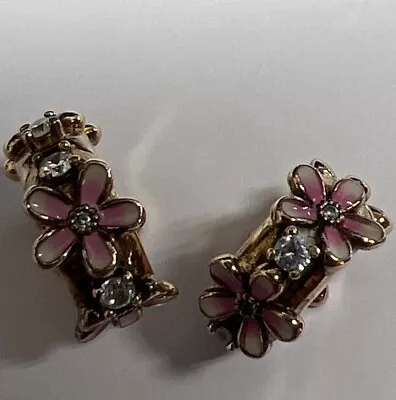 Authentic Pair Of Pandora Pink Enamel Daisy Rose Gold Spacer Clip Charms • £113.98