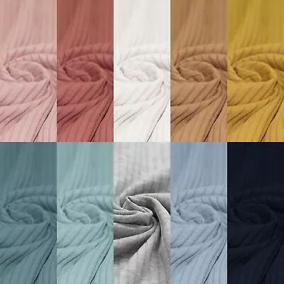 Wide Drop Needle Rib Jersey Stretch Fabric Plain Cotton Lycra 10 Colours • £7