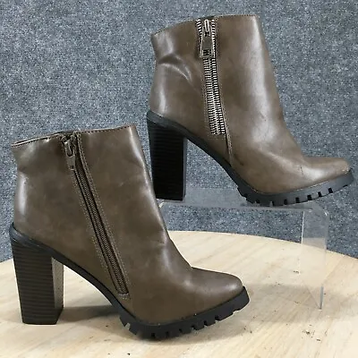 Mossimo Boots Womens 7.5 Ankle Booties Brown Faux Leather Zipper Heeled Casual • $20.79