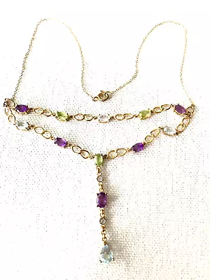 Sterling Silver Gold Tone Multi Gemstone Necklace • $28