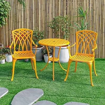 3 Pcs Bistro Set Yellow Table 2 Chairs Outdoor Patio Furniture Weather Resistant • $269.99