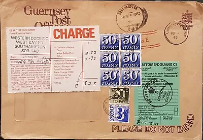 Guernsey PO 1983 Env £3.23 Postage Due+Southampton Customs+Excise Pmk/form • $4.42