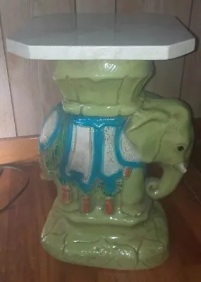 (Rare) Vintage Elephant End Table Plant Stand With Marble Top. 17.5  Tall • $150