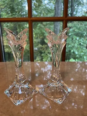 Mikasa Crystal Clear Glass Art Deco Candle Holders Lot Of 2 5.5  T • $16