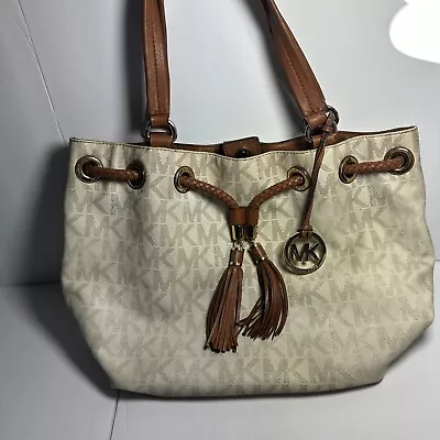 Michael Kors MK Drawstring Tote Bag Marina Tan Canvas • $29.99