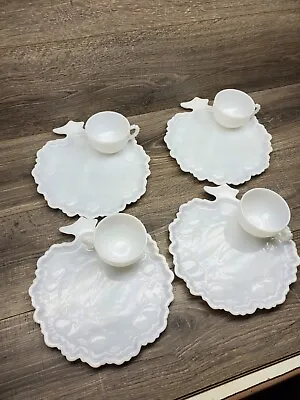 Hazel Atlas Apple Orchard Milk Glass Snack Set Set Of 4 Vintage • $29.99