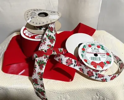 Vintage OFRAY & WFR Fabric & Velvet Ribbon Country Style Poinsettias Snowman • $23.20