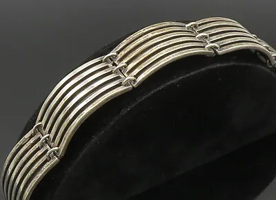 MEXICO 925 Sterling Silver - Vintage Ribbed Rectangle Link Bracelet - BT9459 • $222.11