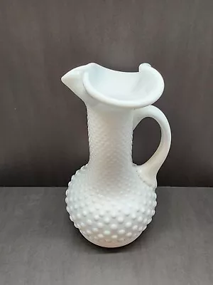 Vintage White Milk Glass Hobnail Pitcher 8  H X 5  W • $18