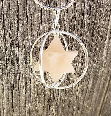 Natural Rose Quartz Merkaba Pendant Gemstone Merkaba Star Spinning Pendant • $9.49