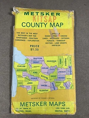 Vintage 1950-60s Metsker Map Kitsap County Washington State • $7.99