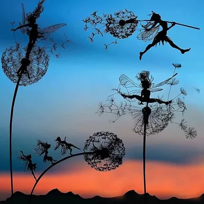 £15.99 • Buy Garden Statue Fairies& Dandelions Dance Together Metal Sculptures Yard Art Decor