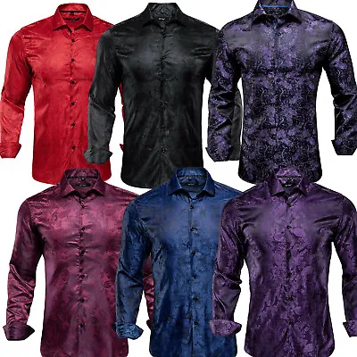 Mens Long Sleeve Button Down Casual Paisley Dress Shirt Silk Slim Tops Shirts • $19.99