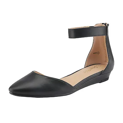 Womens Ankle Strap Pointed Toe Ballet Flats Comfortable Dress Flat Shoes • $23.99